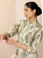 Beige Printed Silk Blend Straight Short Kurti - Image 4